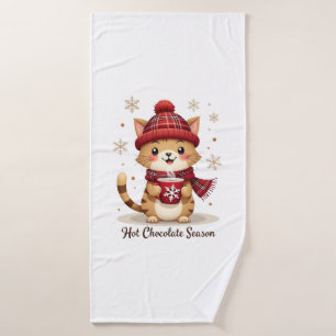 Funny Cat Hot Choco Season Merry Christmas Mum Dad Bath Towel