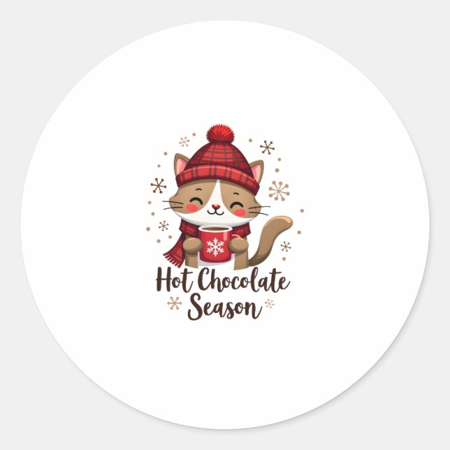 Funny Cat Hot Choco Season Merry Christmas Mum Dad Classic Round Sticker (Front)