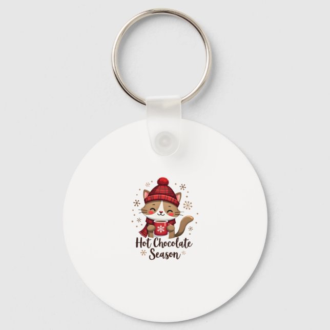 Funny Cat Hot Choco Season Merry Christmas Mum Dad Key Ring (Front)