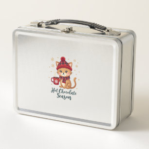 Funny Cat Hot Choco Season Merry Christmas Mum Dad Metal Lunch Box