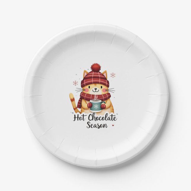 Funny Cat Hot Choco Season Merry Christmas Mum Dad Paper Plate (Front)