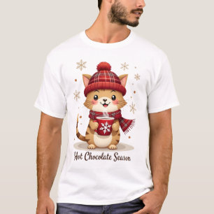 Funny Cat Hot Choco Season Merry Christmas Mum Dad T-Shirt