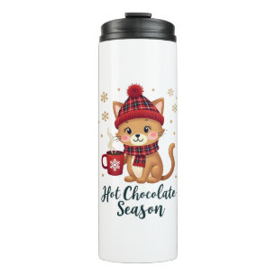 Funny Cat Hot Choco Season Merry Christmas Mum Dad Thermal Tumbler
