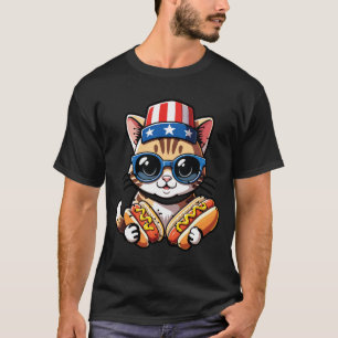 Funny Cat Hot Dog Fourth of July Foodie T-Shirt
