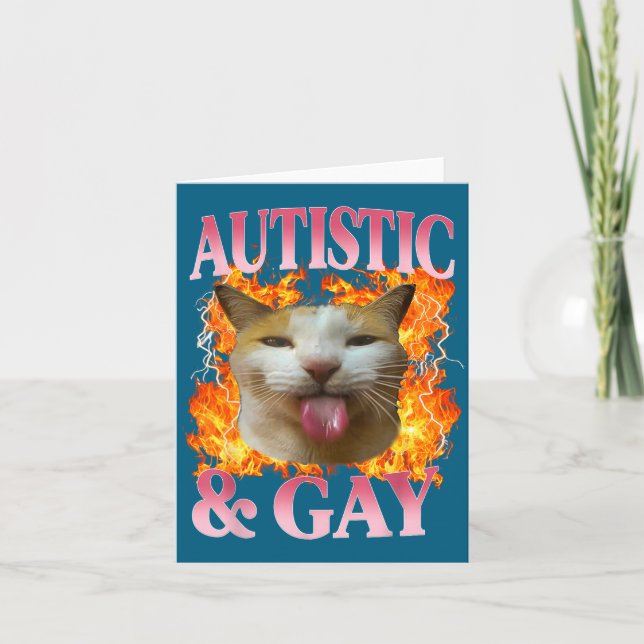 Funny Cat Humor Saying Autistic And Gay Cat Meme Q Card (Front)