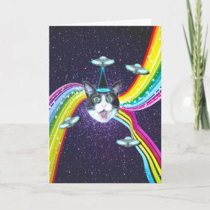 Funny Cat Humour Alien Abduction Birthday Card