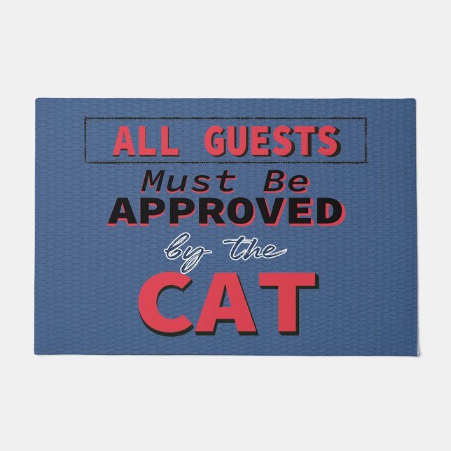 Funny Cat Humour Blue Welcome Door Mat (Front)