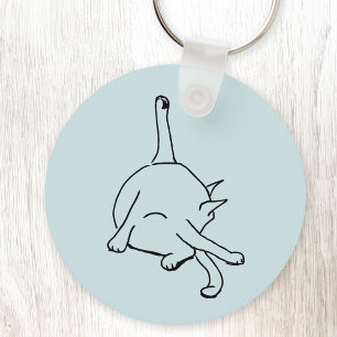 Funny Cat Humour Line Drawing Art Key Ring