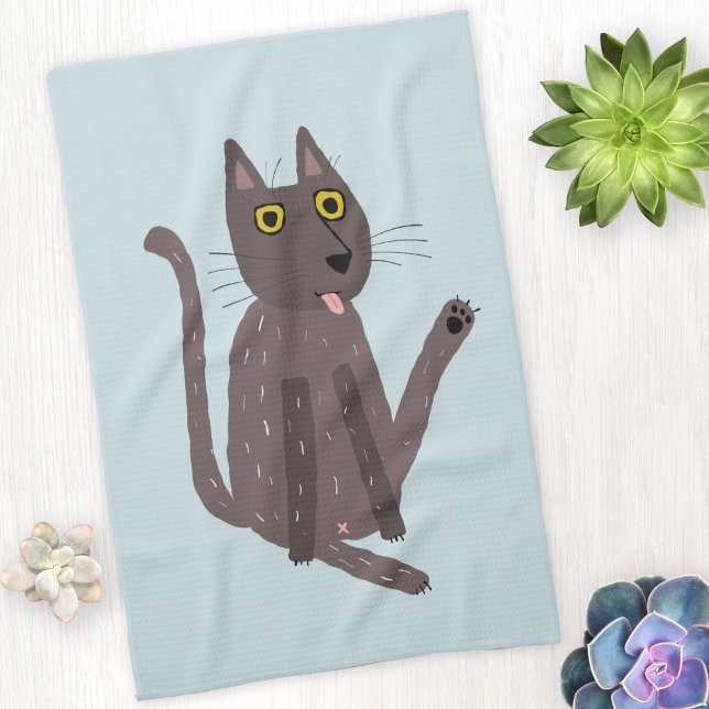 Funny Cat Humour Tea Towel (Funny cat washing kitchen towel)