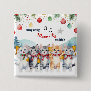 Funny Cat Humour Watercolor Cartoon Christmas 15 Cm Square Badge