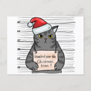 Funny Cat I Knocked Over Christmas Tree Holiday Postcard