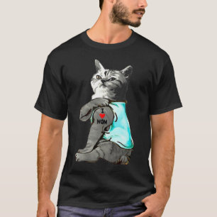 Funny Cat I Love Mum Tattoo Kitten Lover Mother T-Shirt