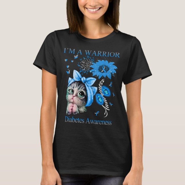 Funny Cat I’m A Warrior Diabetes Awareness T-Shirt (Front)