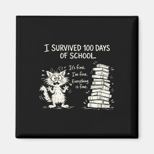 Funny Cat I Survived 100 Days Of School Shirts Tea Magnet