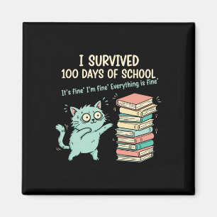Funny Cat I Survived 100 Days Of School Shirts Tea Magnet
