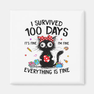 Funny Cat I Survived 100 Days Of School Shirts Tea Magnet