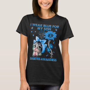 Funny Cat I Wear Blue For My Son Diabetes  T-Shirt