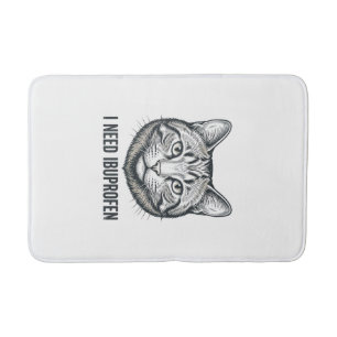 Funny Cat Ibuprofen Vintage Engraving Design_1 Bath Mat