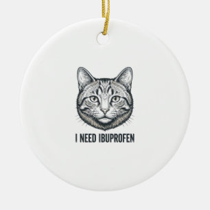 Funny Cat Ibuprofen Vintage Engraving Design_1 Ceramic Ornament