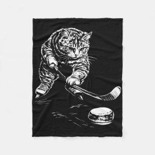 Funny Cat Ice Hockey Graphic Fleece Blanket