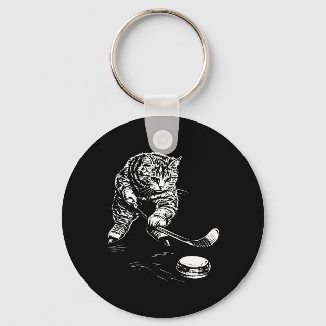 Funny Cat Ice Hockey Graphic  Key Ring (Front)