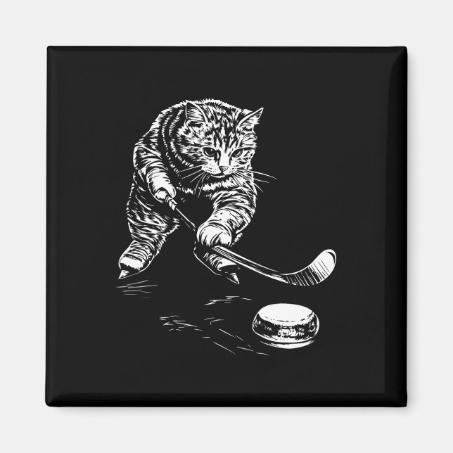 Funny Cat Ice Hockey Graphic  Magnet (Front)
