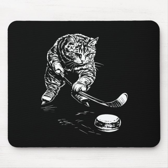 Funny Cat Ice Hockey Graphic  Mouse Pad (Front)