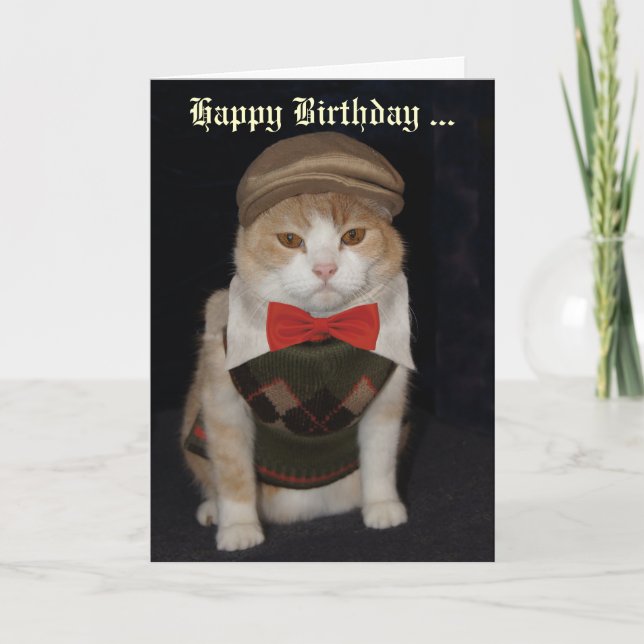 Funny Cat in Argyle Sweater Customisable Card (Front)