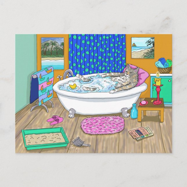 Funny Cat in Bath 665 Postcard (Front)