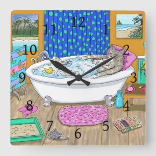 Funny Cat in Bath 665 Square Wall Clock