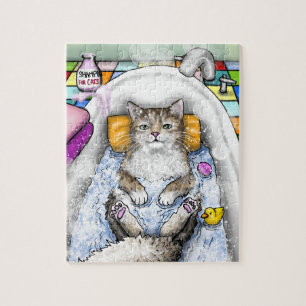 Funny Cat in Bath Cat 761 Bathroom art Jigsaw Puzzle