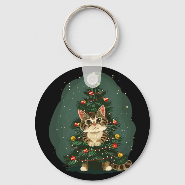Funny Cat In Christmas Decoration Costume For Boys Key Ring (Front)