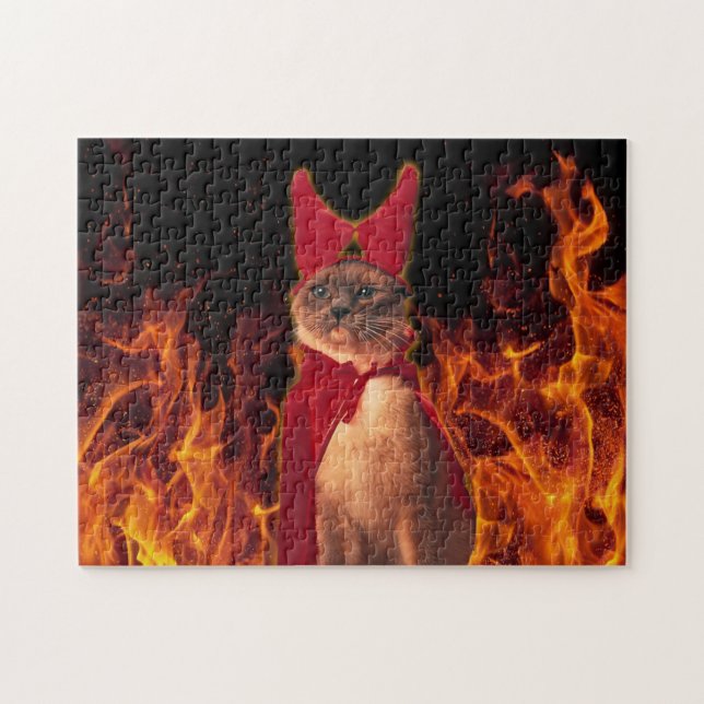 Funny Cat in Halloween Devil Costume Jigsaw Puzzle (Horizontal)