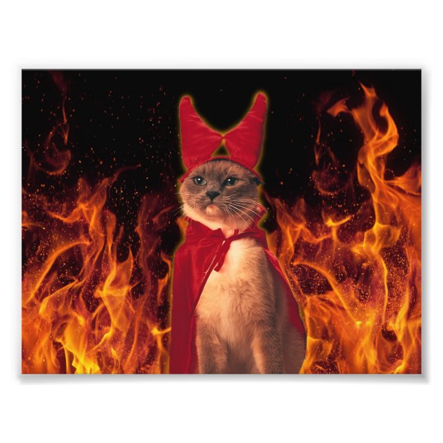 Funny Cat in Halloween Devil Costume Photo Print (Front)