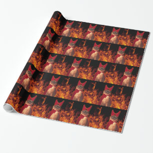 Funny Cat in Halloween Devil Costume Wrapping Paper