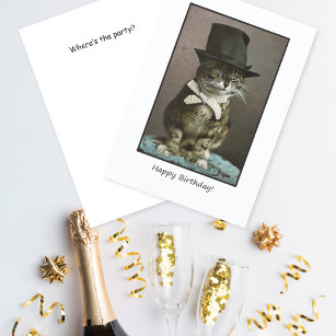 Funny Cat in Hat Birthday Card