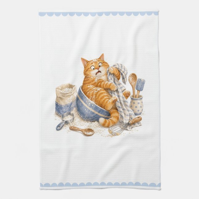 Funny Cat in Kitchen  Tea Towel (Vertical)