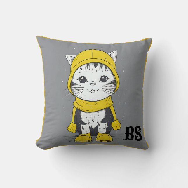 Funny Cat in Rain Boots – cat Humour Cushion (Front)