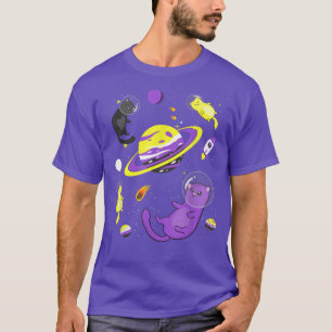 Funny Cat In Space NonBinary Flag Agender Genderqu T-Shirt