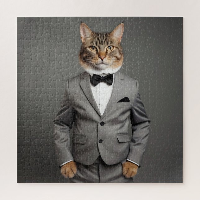 Funny cat in suit jigsaw puzzle (Vertical)