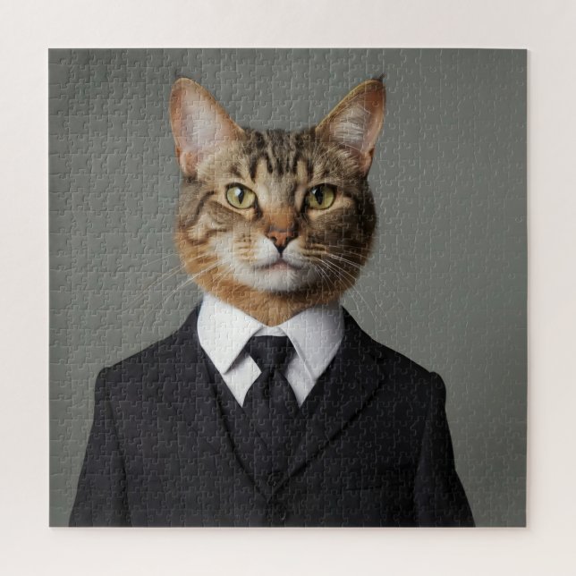 Funny cat in suit jigsaw puzzle (Vertical)
