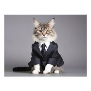 Funny cat in suit photo print