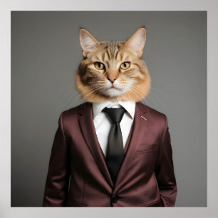 Funny cat in suit poster