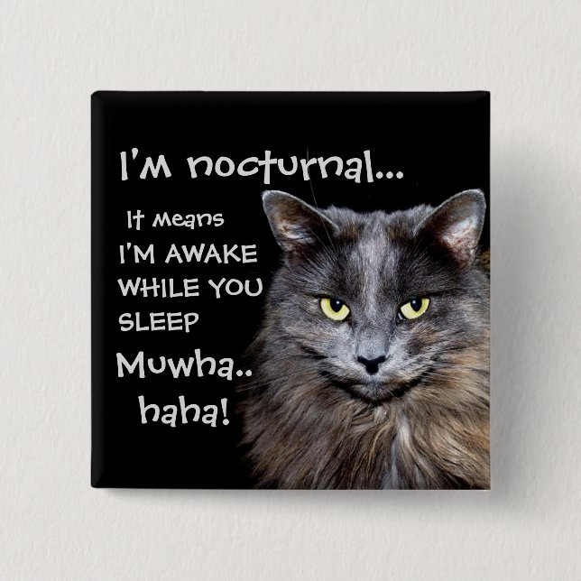 Funny Cat is Nocturnal Evil Laugh 15 Cm Square Badge (Front)