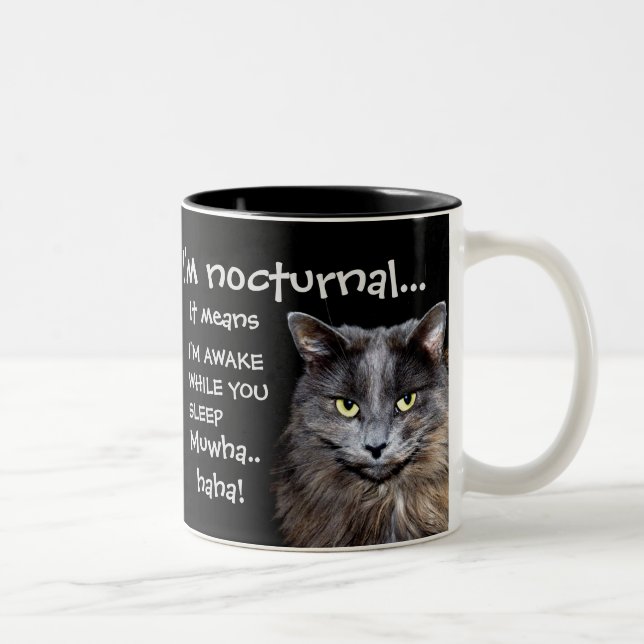 Funny Cat is Nocturnal Evil Laugh  Two-Tone Coffee Mug (Right)