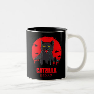 Funny Cat Japanese Themed Catzilla Monster Two-Tone Coffee Mug