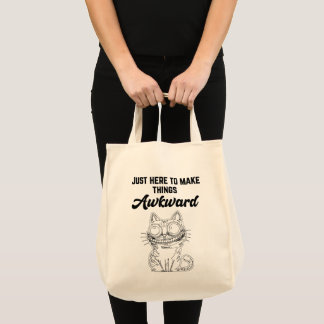 Funny Cat - Just Here to Make Things Awkward Tote Bag