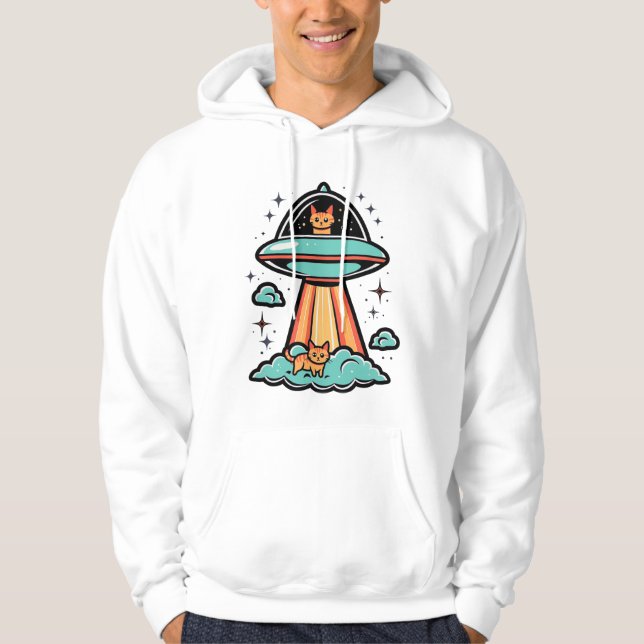 Funny Cat Kidnapped by Space Alien Cute and Comica Hoodie (Front)