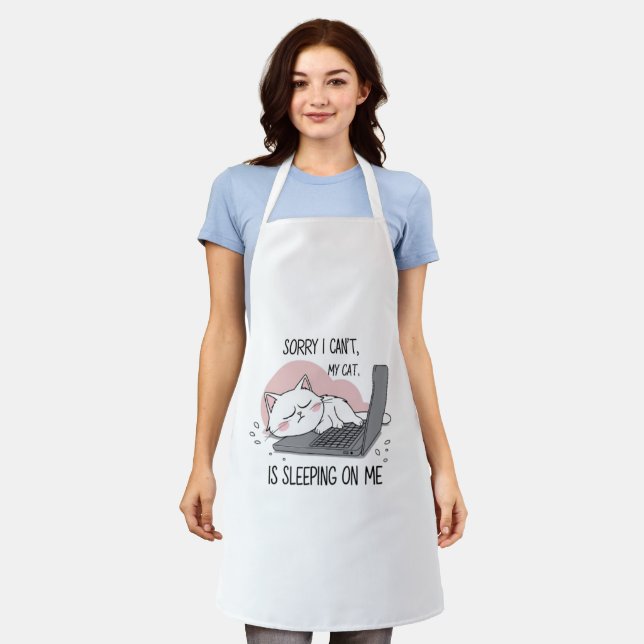 Funny Cat Kitchen Tray – My Cat Is Sleeping on Me  Apron (Worn)