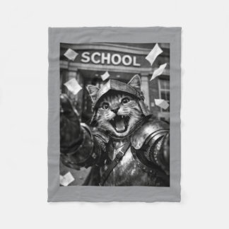 Funny Cat Knight Back To School Cute Mediaeval Fleece Blanket
